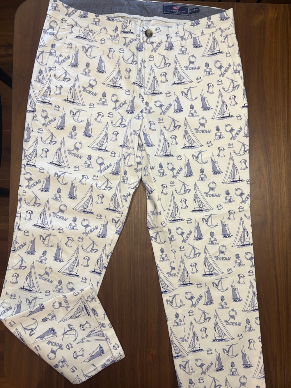 Vineyard Vines Nautical Print Men’s Chino Pants - White/Blue